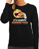 Funny emoticon sweater It is always burger time zwart dames XL