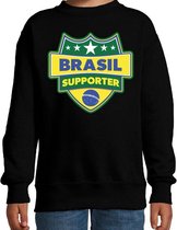 Brasil supporter schild sweater zwart voor kinderen - Brazilie landen sweater / kleding - EK / WK / Olympische spelen outfit 170/176