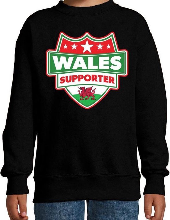 Wales supporter schild sweater zwart voor kinderen - Wales landen sweater / kleding - EK / WK / Olympische spelen outfit 170/176