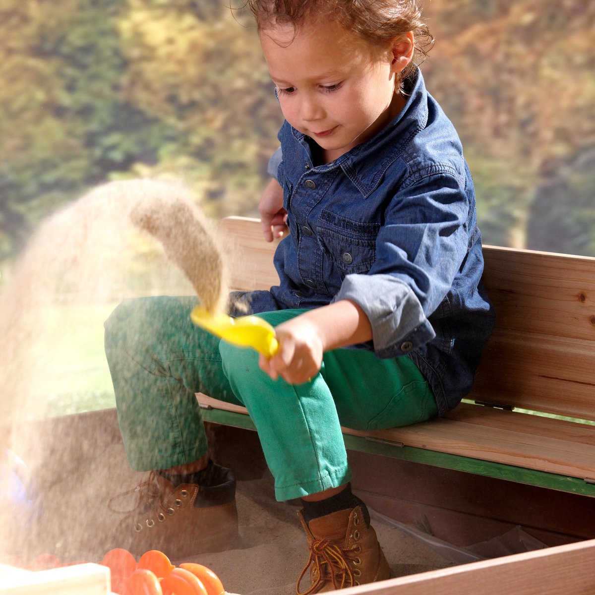 AXI Ella Houten Zandbak in Bruin/Groen - Met Zitbankjes en Deksel - FSC hout - 100x95x20cm - Zandbak voor kinderen — afbeelding 16