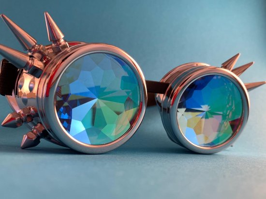 Spacebril Goggles + Spikes Zilver | Kaleidoscoop Goggles + Spikes Zilver | Caleidoscoop Goggles + Spikes Zilver