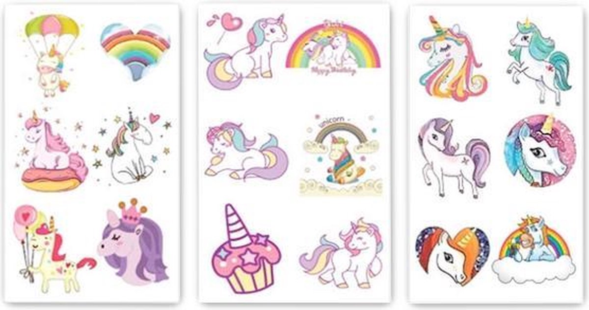 Plak Tattoos - Plaktattoos Voor Meisje - 54x - Plaktattoo Unicorn - Tattoos Kinderen