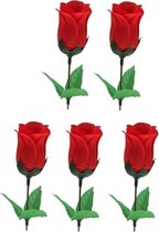 5x Voordelige rode rozen kunstbloemen 28 cm - Valentijn kunstrozen - Kunstbloemen boeketten rozen rood