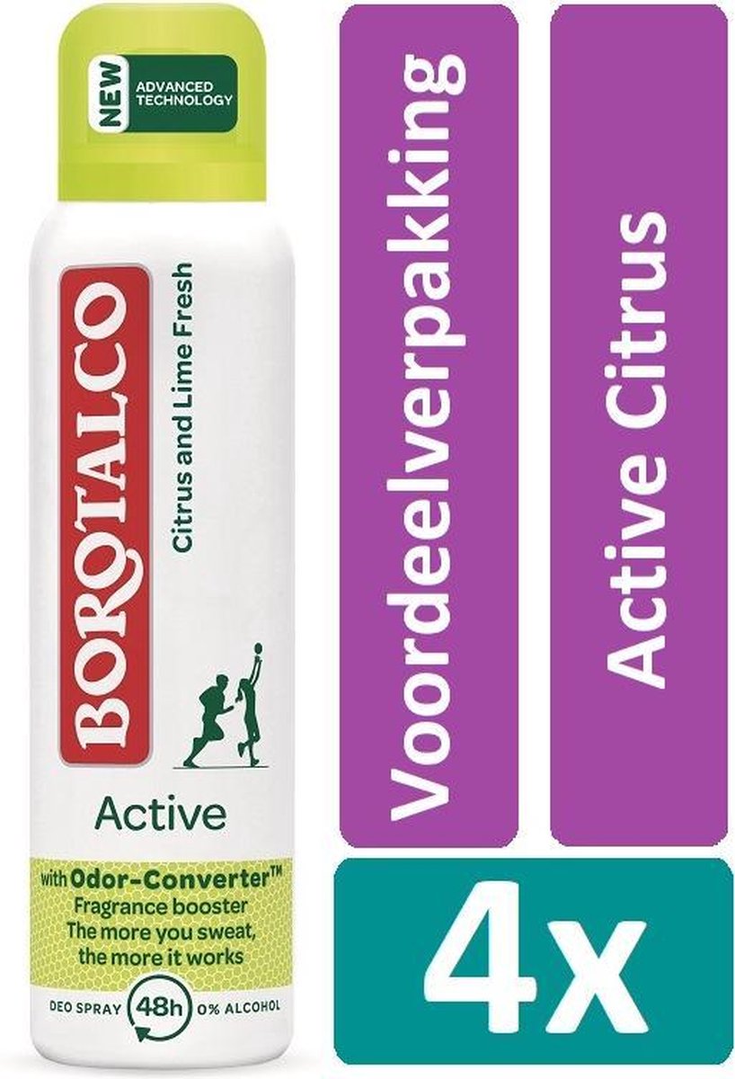 Borotalco Deodorant Spray 150 ml Active Citrus 4 stuks Voordeelverpakking