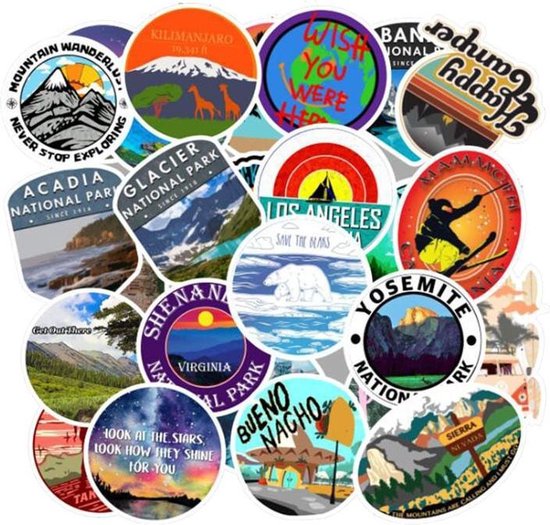 Mix van 100 stickers - Thema is reizen en landen - voor laptop/koffer/muur/journal  