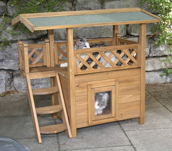 Kattenhuis voor buiten | 77 x 50 x 73 cm | Opvouwbaar huisdierenhuis | Dierenhuis warm voor hond kat en konijn | Kattenbed | Poes poezen mand | Katten bed