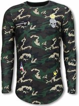 JUSTING King of Army Shirt - Long Fit Sweater - Camouflage - Maten: S