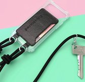 Pockiesling telefoonhoes met koord - telefoonketting telefoonkoord phonesling iPhone XR (Zwart - Zwart)