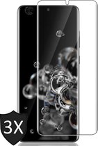 Screenprotector geschikt voor Samsung S20 Ultra - Full Glas PET Folie Screen Protector - 3 Stuks