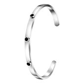 Lucardi - Dames Armband bangle met zwart kristal - Staal - Armband - Cadeau - Stijlvol - Zilverkleurig