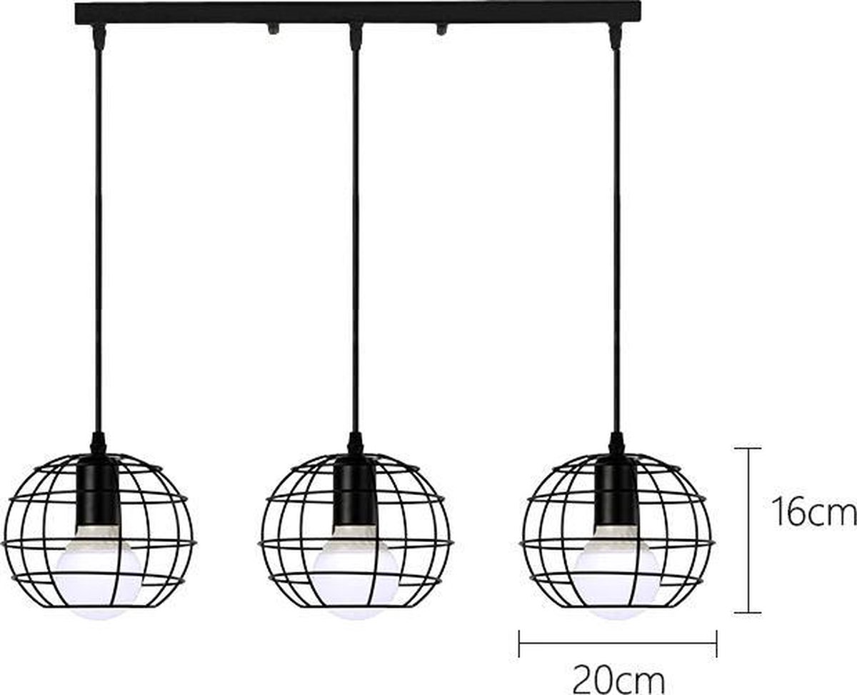 Useled - Industriële Hanglamp Nové - 3 stuks - Lichtbron niet meegeleverd - Vintage hanglamp - Hanglamp woonkamer - Hanglamp eetkamer - Hanglamp zwart - Draadlamp - E27 Fitting - Rond