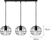 Useled - Industriële Hanglamp Nové - 3 stuks - Lichtbron niet meegeleverd - Vintage hanglamp - Hanglamp woonkamer - Hanglamp eetkamer - Hanglamp zwart - Draadlamp - E27 Fitting - Rond