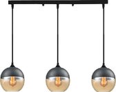 Useled - Hanglamp - Set - 3 stuks - Hoogte 22 cm - Breedte 20 cm - Hanglampen Eetkamer - Hanglamp Woonkamer - Hanglamp Zwart - Hanglamp Glas - Hanglamp Modern - E27 - Bol