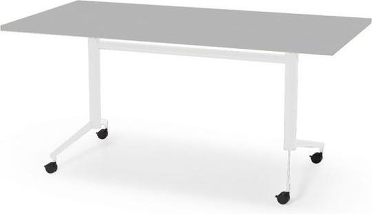 Professionele Klaptafel - inklapbare tafel - vergadertafel - 180 x 80 cm - blad lichtgrijs - wit onderstel - eenvoudig zelf te monteren - voor kantoor