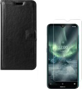 Nokia 7.2 Portemonnee hoesje zwart met 2 stuks Glas Screen protector