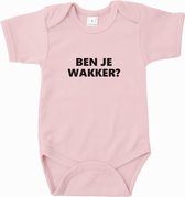 Baby rompertje Ben je wakker? | Korte mouw 50/56 Licht roze