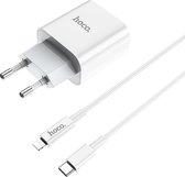 HOCO C76A Speed Source PD3.0 Single-poort 18W oplader + USB-C naar Lightning kabel - Power Delivery oplader - Voor Apple iPhone - Wit