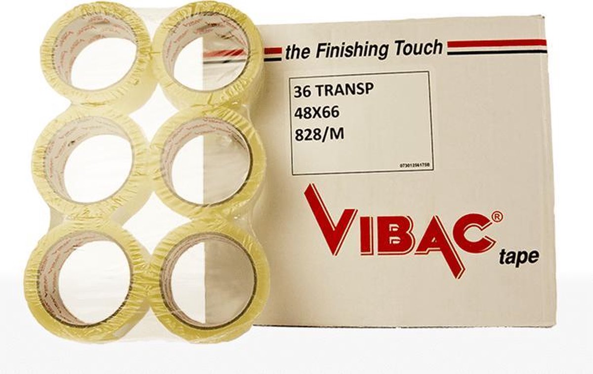 Verpakkingstape 48mm x 66mtr transparant , doos met 36 rollen - Vibac