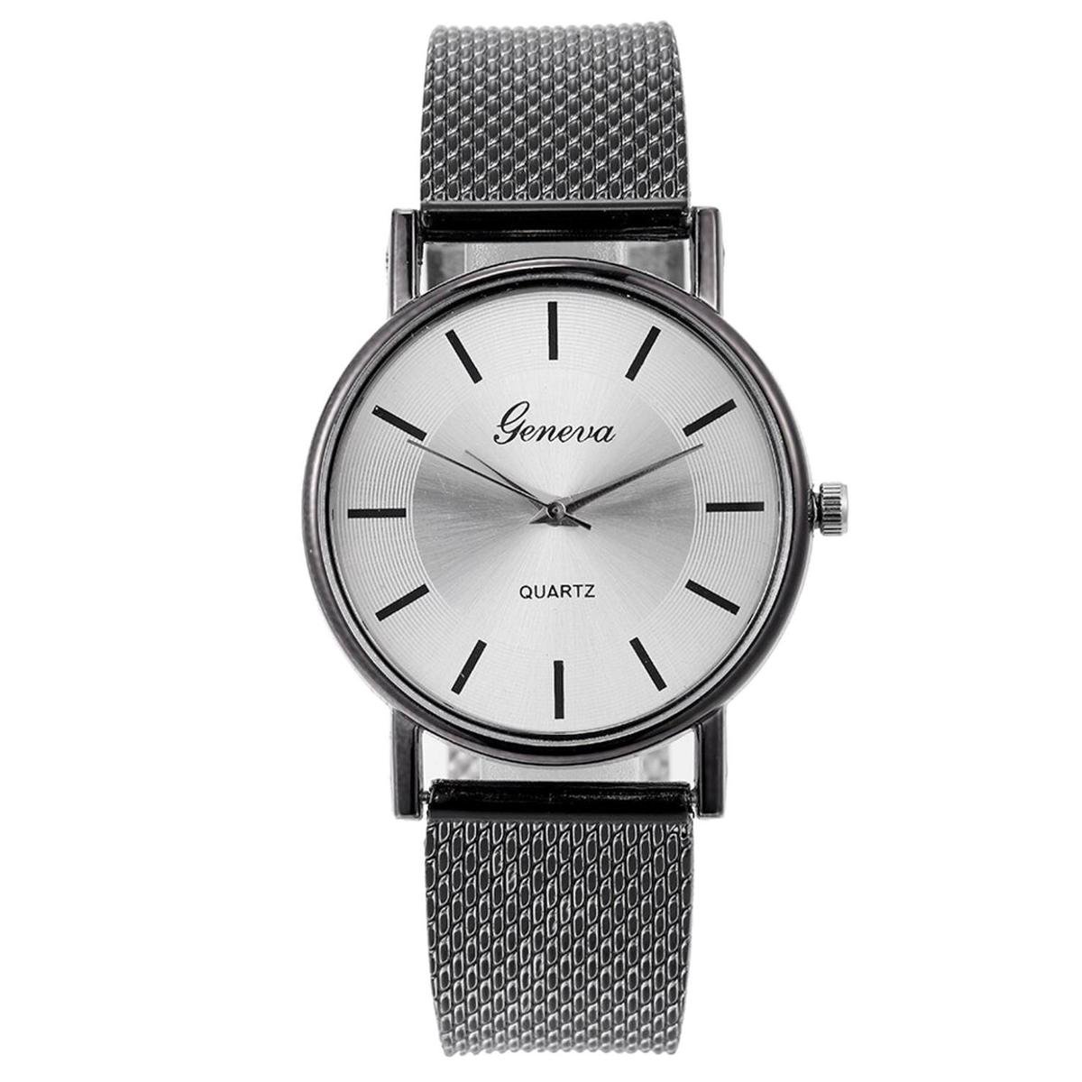 Fako® - Horloge - Geneva - Mesh Look - Zwart-Zilverkleurig