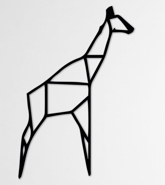 LINE ART, GIRAFFE - Giraffe zwart - Wanddecoratie - Hout - XL 80 cm