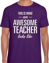 Awesome Teacher cadeau t-shirt paars heren - Meesterdag/ einde schooljaar cadeau XXL