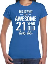 Awesome 21 year / 21 jaar cadeau t-shirt blauw dames S