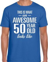 Awesome 50 year - geweldige 50 jaar cadeau t-shirt blauw heren -  Verjaardag cadeau XL
