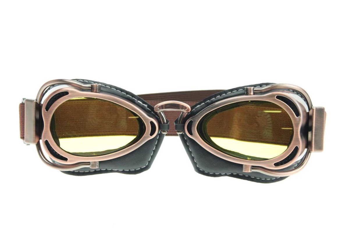 CRG Radical Motorbril - Zwart Retro Motorbril - Motorbril voor Heren - Geel Glas