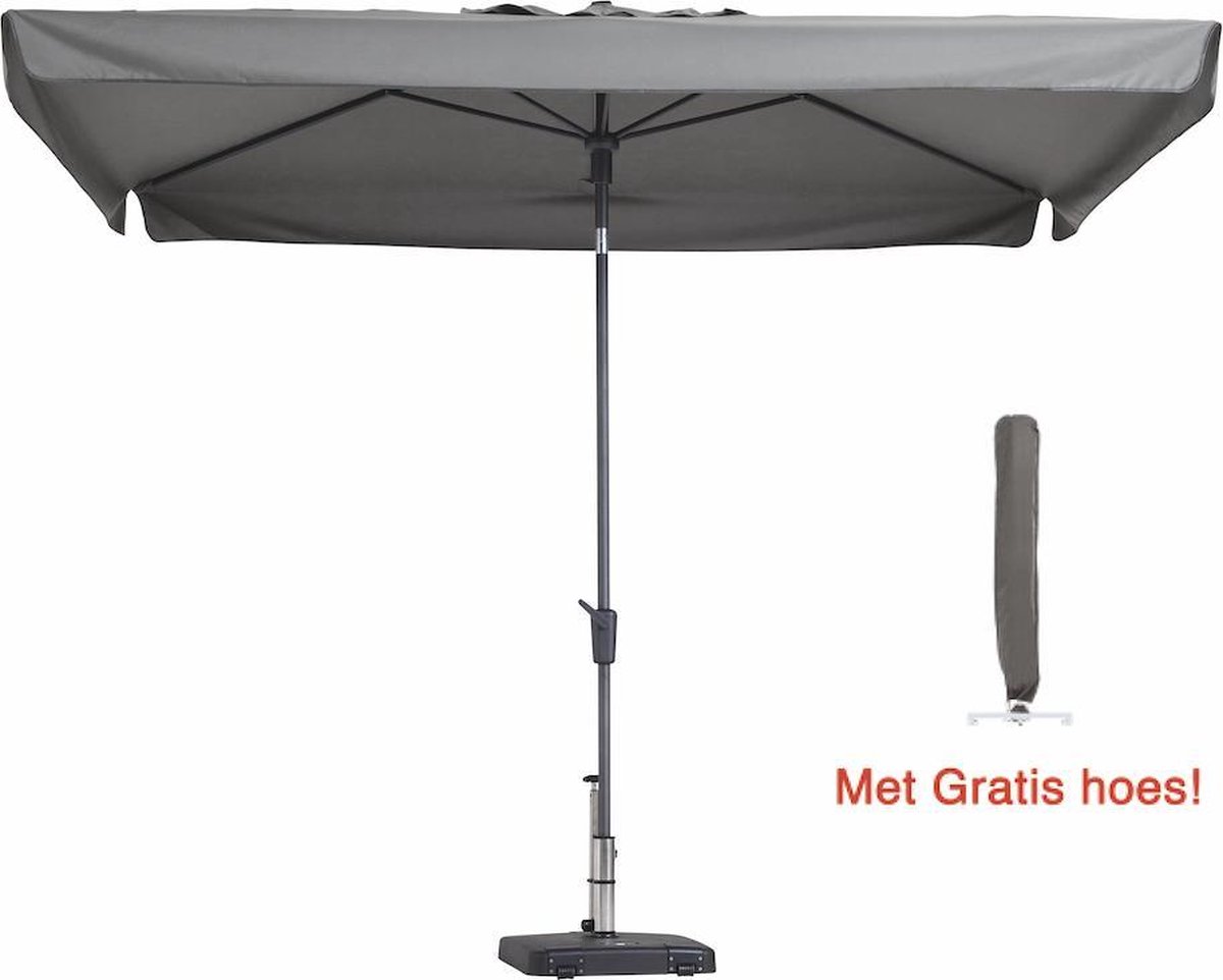 Parasol rechthoekig kantelbaar 300 x 200 Lichtgrijs met beschermhoes | Prachtige rechthoekige Madison parasol Delos | Topkwaliteit parasols rechthoek