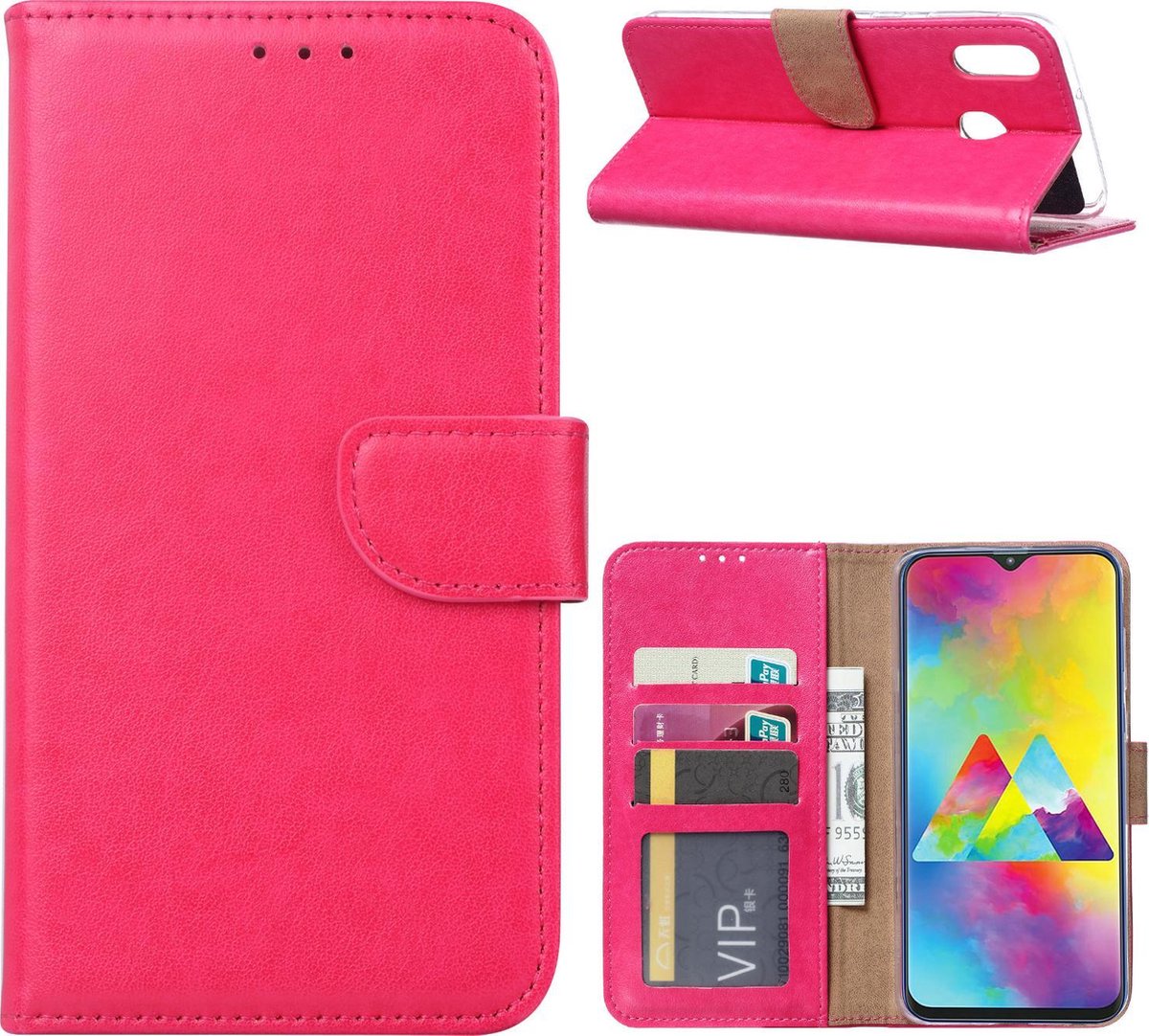 Bookcase Geschikt voor: Samsung Galaxy M20 - Roze - Portemonnee hoesje