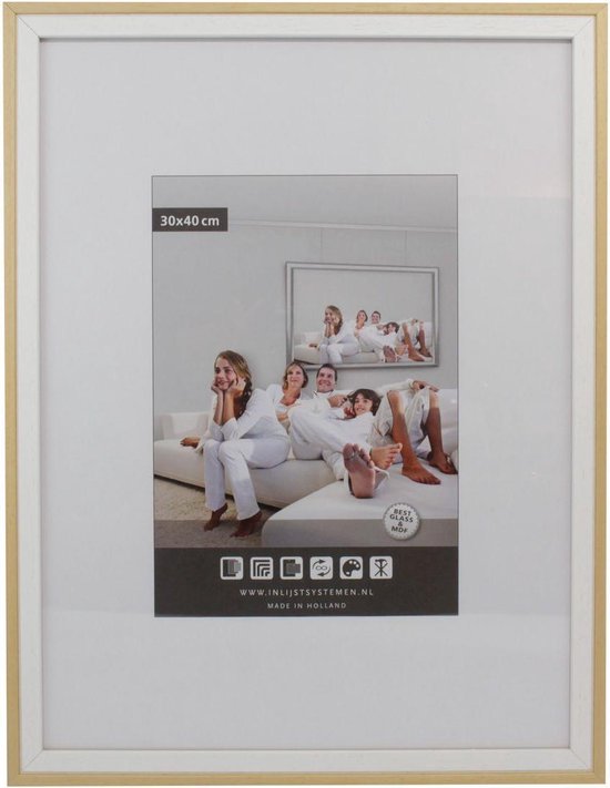 Tweekleurige Houten Wissellijst - Fotolijst - 70x100 cm - Helder Glas - Wit / Blank - 20 mm