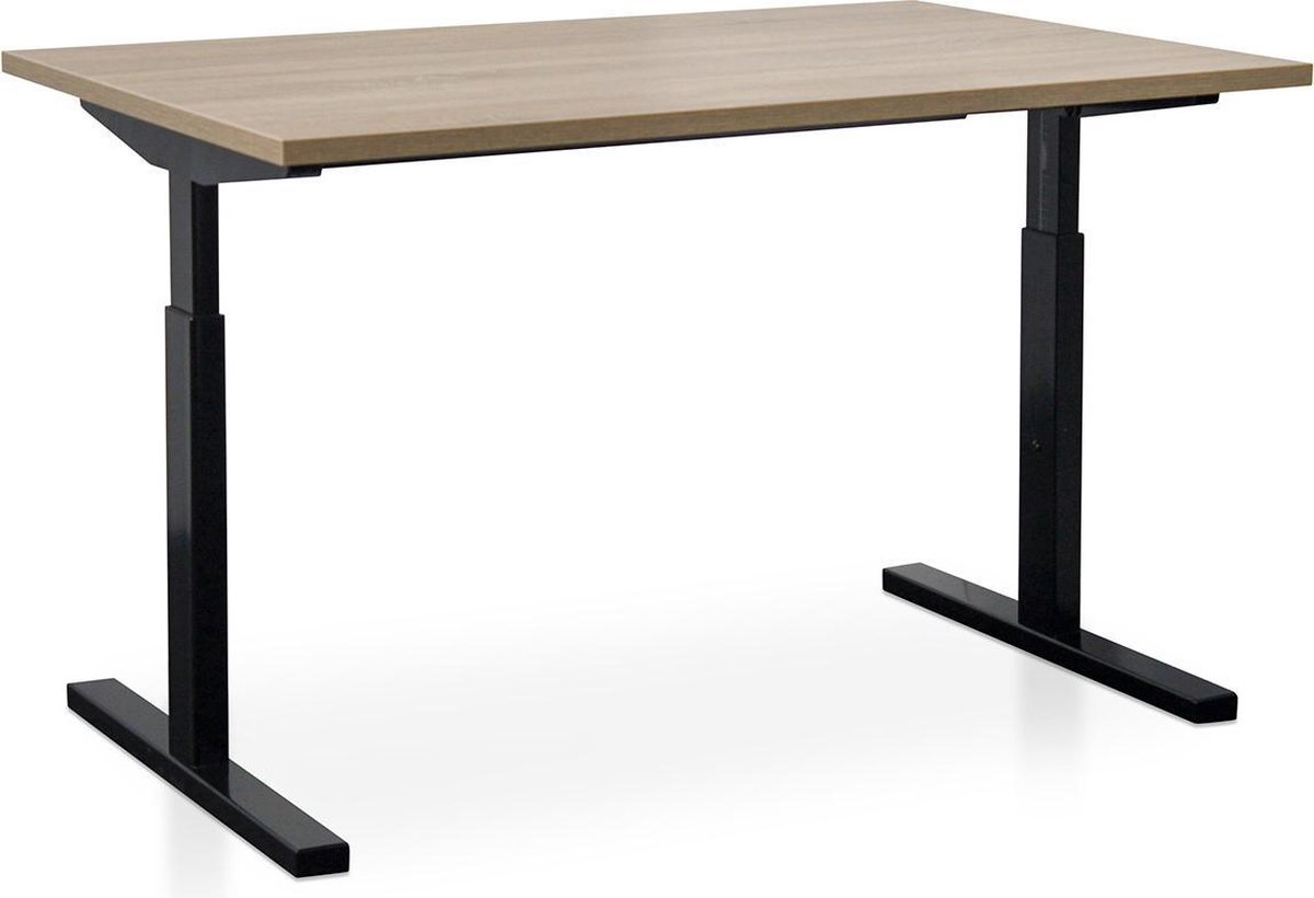 Rechthoek bureau instelbaar | Start Pintado | 120 x 80 cm | Frame zwart - blad midden eiken