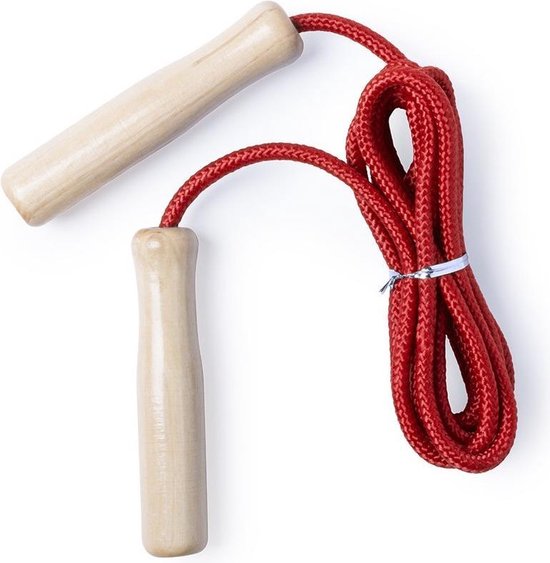 Springtouw rood 240 cm met houten handvatten - Buitenspeelgoed - Sportief speelgoed voor jongens/meisjes/kinderen