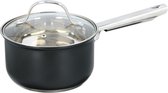 Steelpan met transparante deksel - 1,5 liter - RVS - 9,5 x 16 x 32 cm - Alle warmtebronnen - Zwarte steelpannetjes - Kook/keuken benodigdheden
