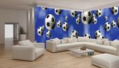 Fotobehang Vlies Voetbal | Blauw, Wit | GROOT 832x254cm