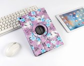 P.C.K. Boekhoesje/Bookcover/Case draaibaar hoesje paars met blauwe bloemen print geschikt voor Apple iPad 10.2 (2019) MET GLASFOLIE/TEMPEREDD GLASS