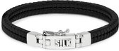 SILK Jewellery - Zilveren Armband - Chevron - 275BLK.17 - zwart leer - Maat 17