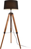 Vloerlamp - Staande lamp - Stof & metaal - Zwart & hout kleurig - Lampenkap (HxØ) 25 x 40~45 cm - Afmeting (H)( 144 cm