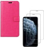 iPhone XR - Bookcase roze - portemonee hoesje + 2X Tempered Glass Screenprotector