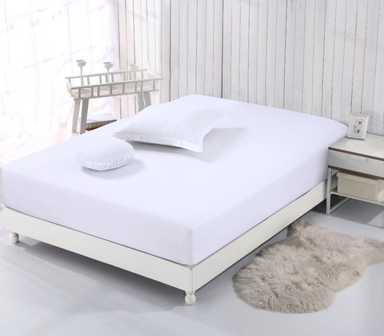 VISION Hoeslaken - 200 x 200 cm met ruime hoek van 30cm - Geschikt voor boxspring matras - Wit - 100% katoen