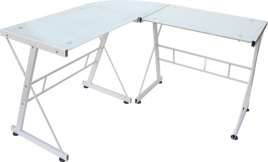 salade Necklet betekenis Hoekbureau computertafel - L vormige hoek tafel - metalen wit frame -  tafelblad wit glas | bol.com
