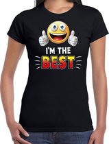 Funny emoticon t-shirt i am the best zwart voor dames M