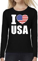 I love USA supporter t-shirt met lange mouwen / long sleeves voor dames - zwart - Amerika / VS landen shirtjes - Amerikaanse fan kleding dames S