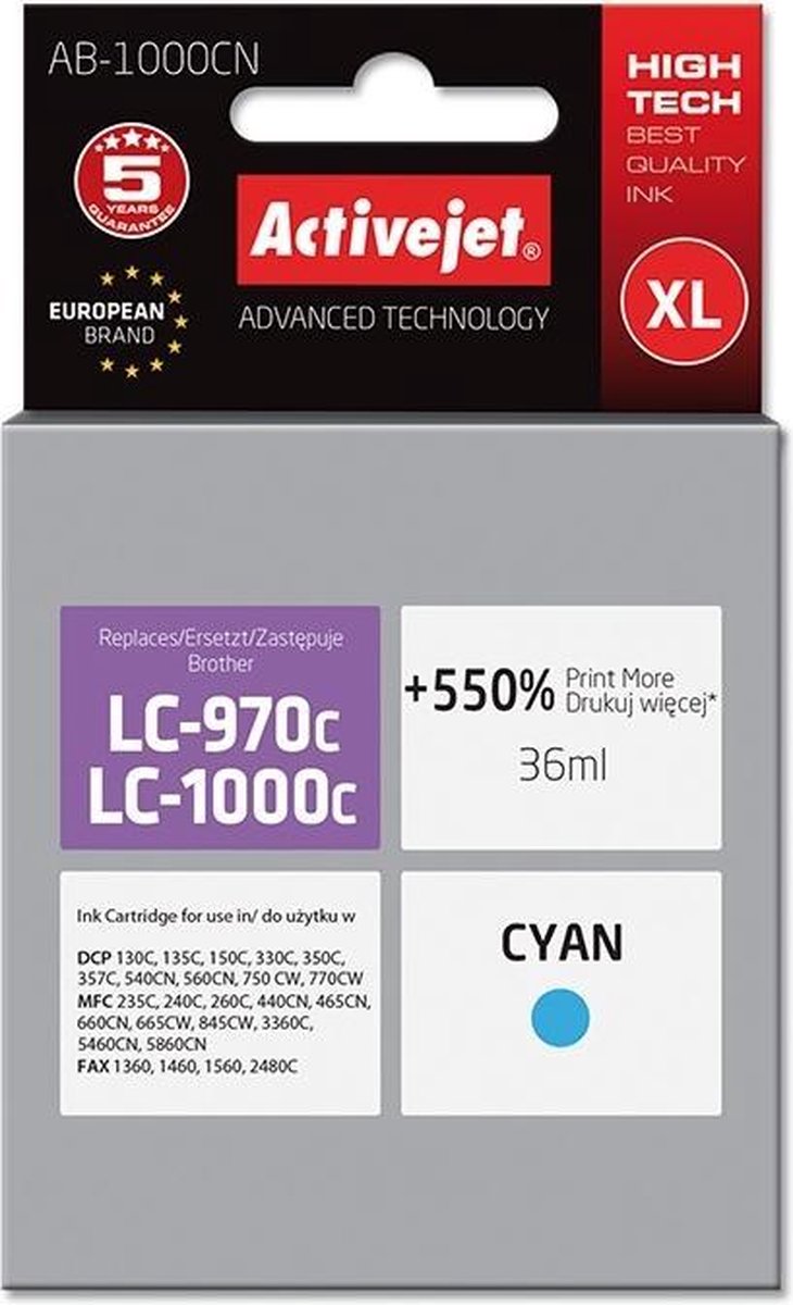 Activejet AB-1000CN inktcartridge Compatible Cyaan 1 stuk(s)