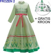 Anna jurk groen 146-152 (150) + GRATIS kroon Prinsessen jurk verkleedkleding