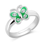 Joy|S - Zilveren glitter vlinder ring verstelbaar groen