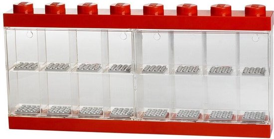 LEGO - Vitrine - voor Minifigures - 16 Vakken - Stapelbaar - Ophangbaar - RechthoekRood