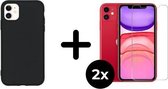iPhone 11 Hoesje Zwart - Siliconen Case - 2x Tempered Glass Screenprotector