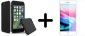 iPhone 8 Plus Hoesje Zwart - Siliconen Case - 1x Tempered Glass Screenprotector