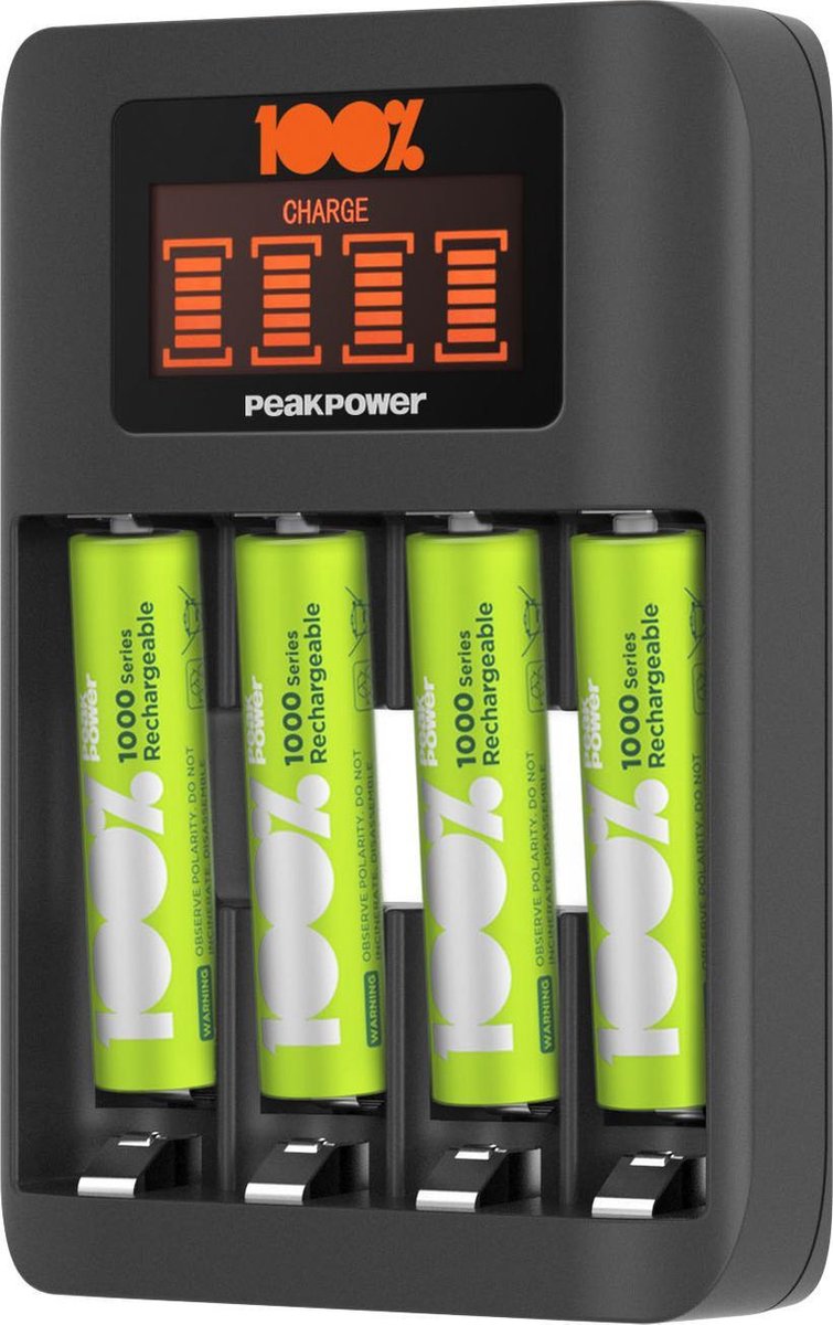 Batterij oplader voor AA en AAA - Batterijlader incl. 4 AAA oplaadbare batterijen - 800 mAh - 100% Peak Power Batterijoplader U412 - Universele batterij oplader